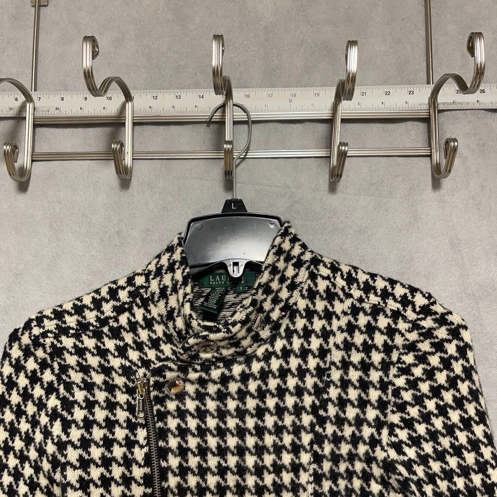 Ralph Lauren Jacket‎ Women S Houndstooth Lambswool Bomber Moto Biker Flannel Zip